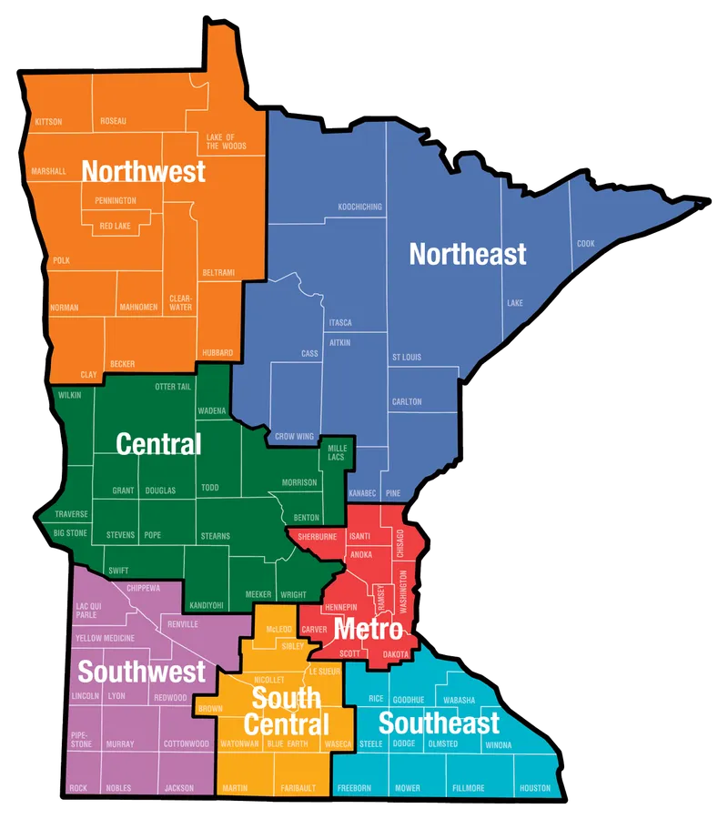 Map of Minnesota with RV Roof Renewal service area coverage